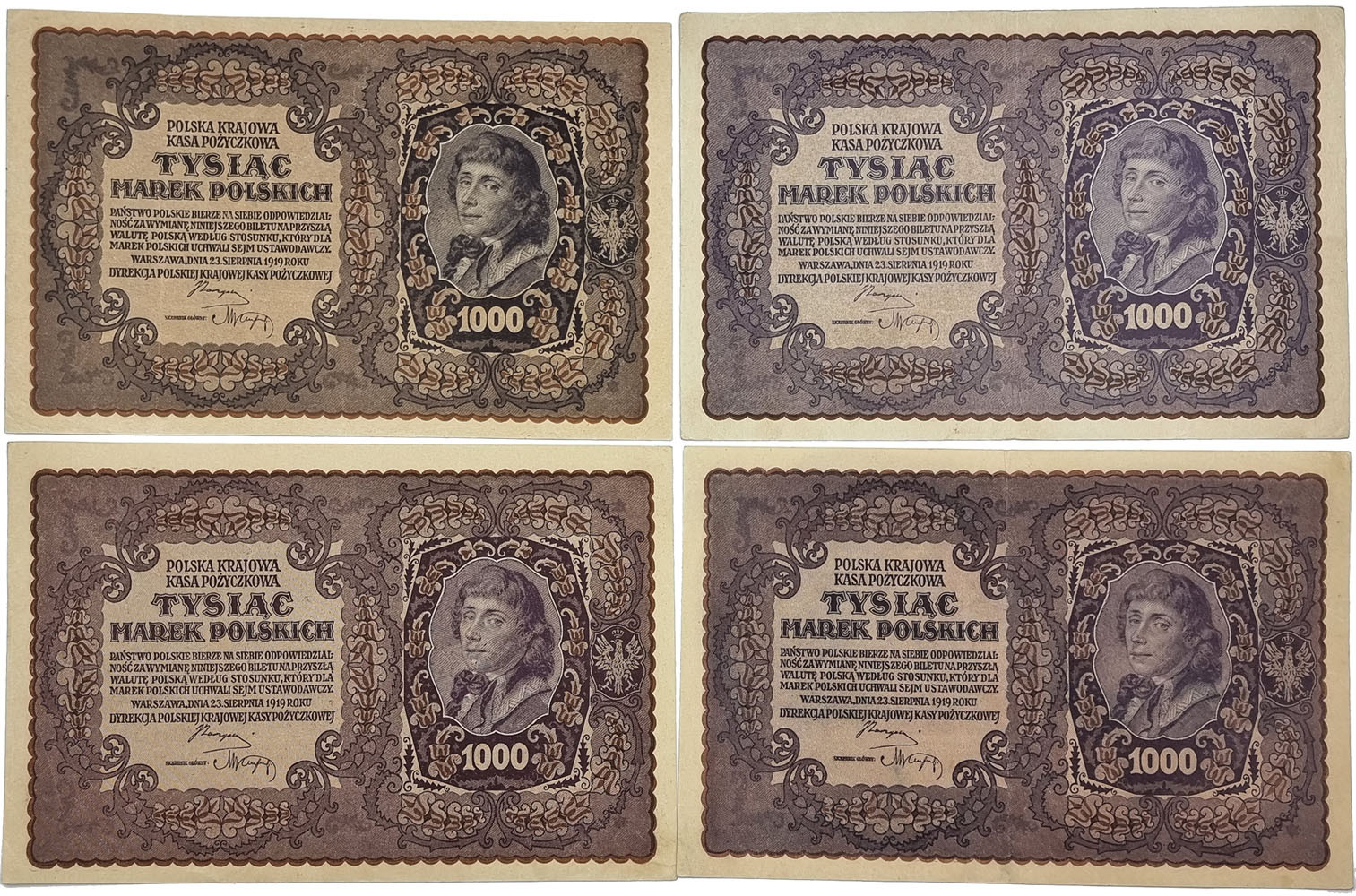 1.000 marek polskich 1919, zestaw 4 banknotów